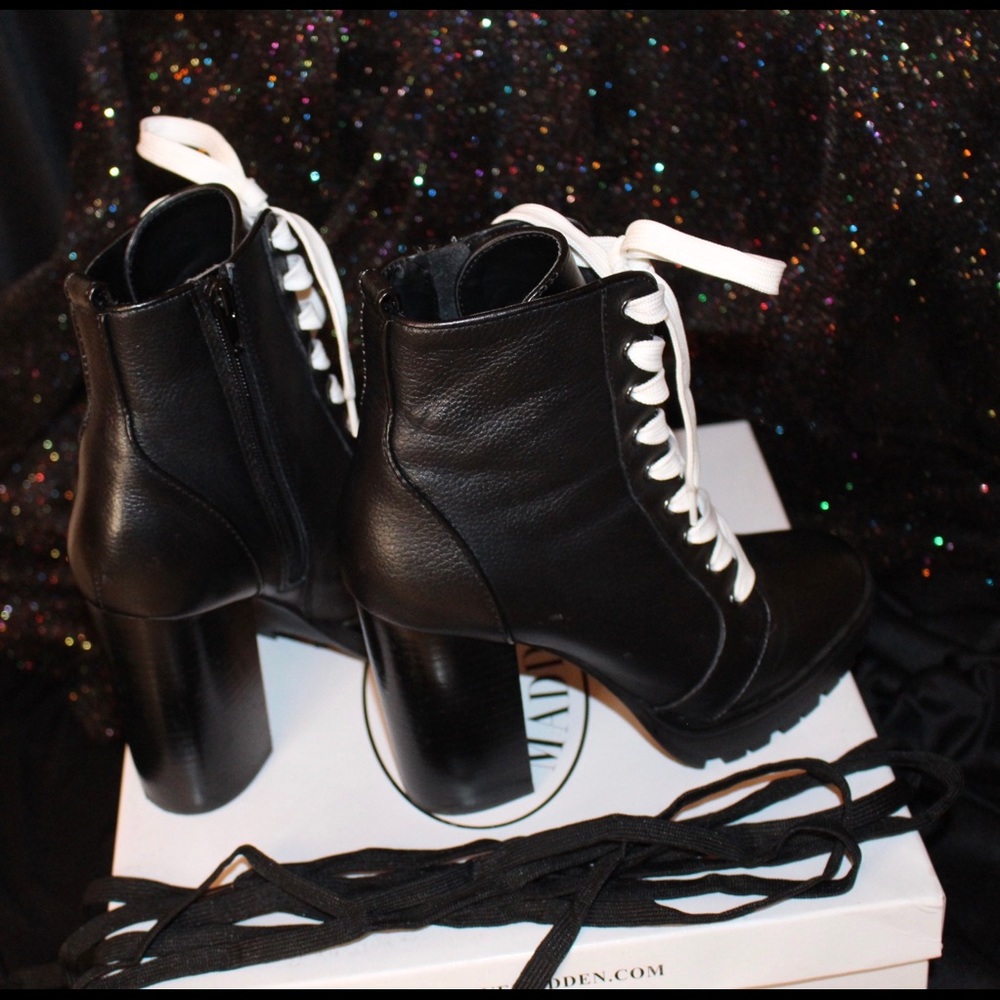 Steve Madden High Heel Combat Boots (Side Zip)